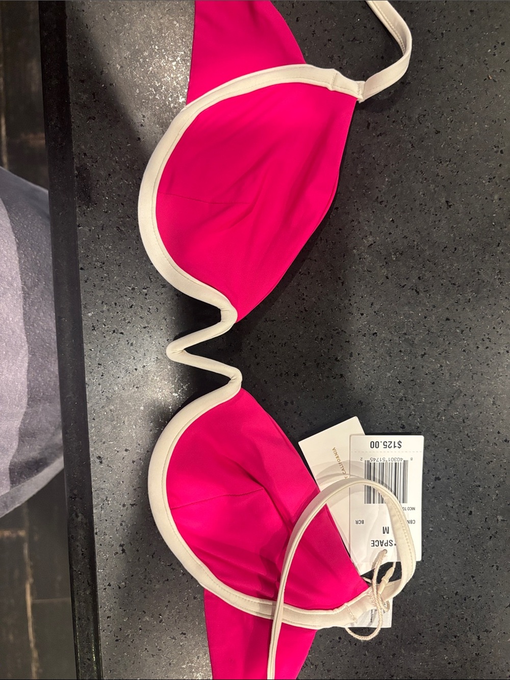 l*space Hot Pink Bikini Top with Cream Trim